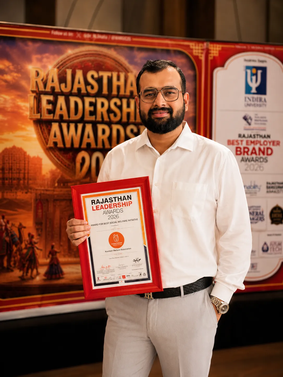 Director Rajat Jain receiving the Best Social Welfare Initiative Award for Kindness Welfare Association - Top NGO in Jaipur